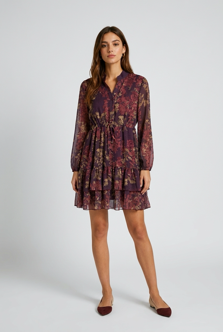 Vestido flores granate