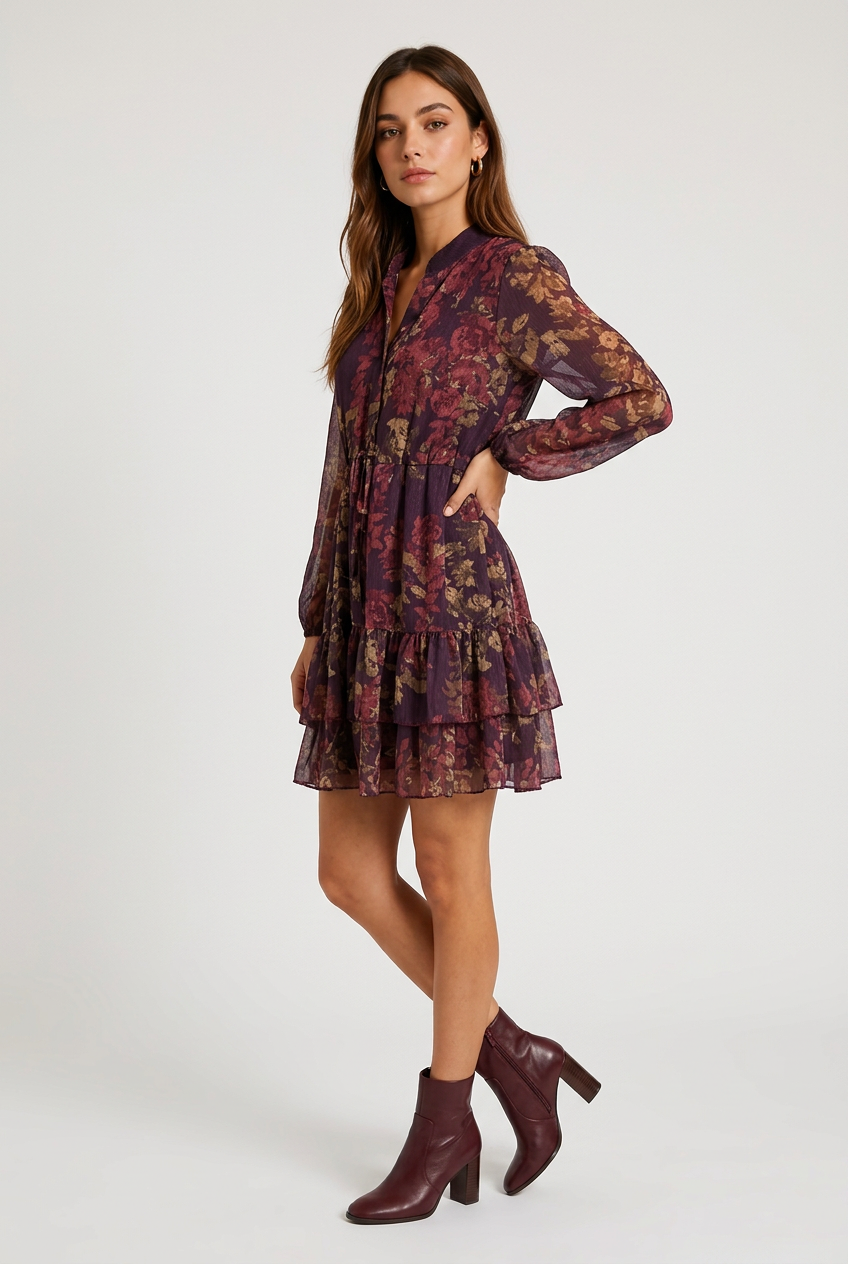 Vestido flores granate