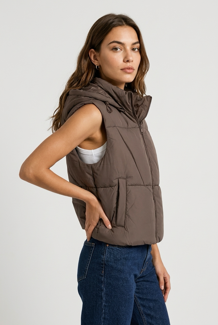 Chaleco acolchado denim marrón