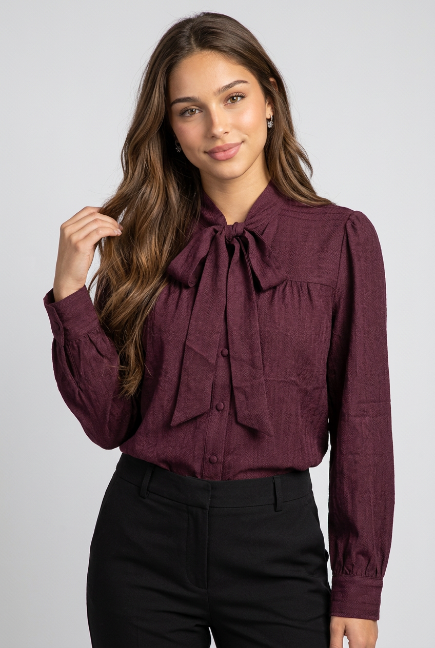 CAMISA RAYAS NUDO GRANATE