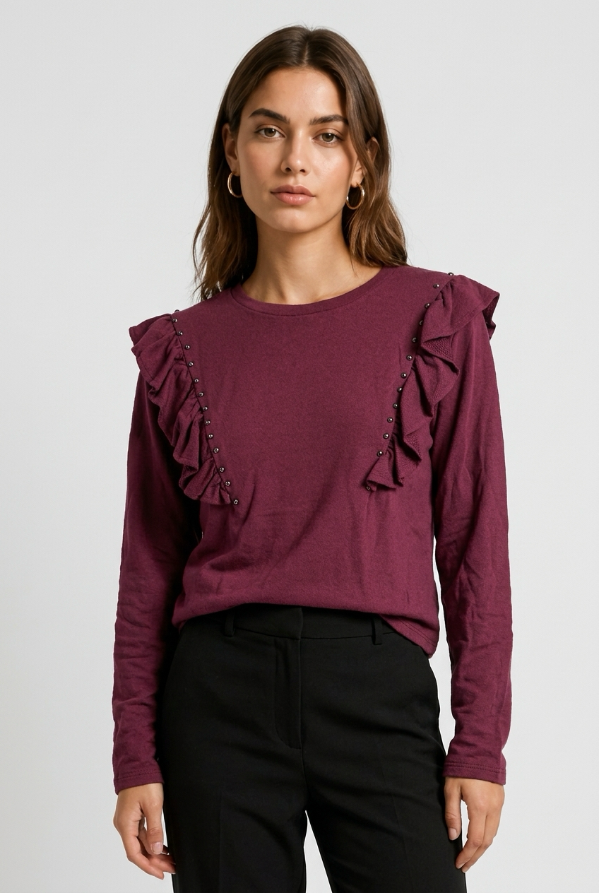 CAMISETA TACHAS VOLANTES GRANATE