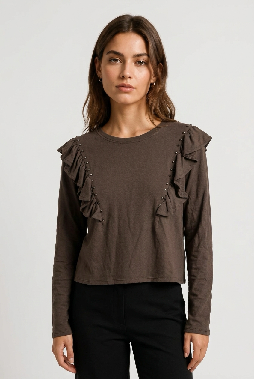 CAMISETA TACHAS VOLANTES MARRON