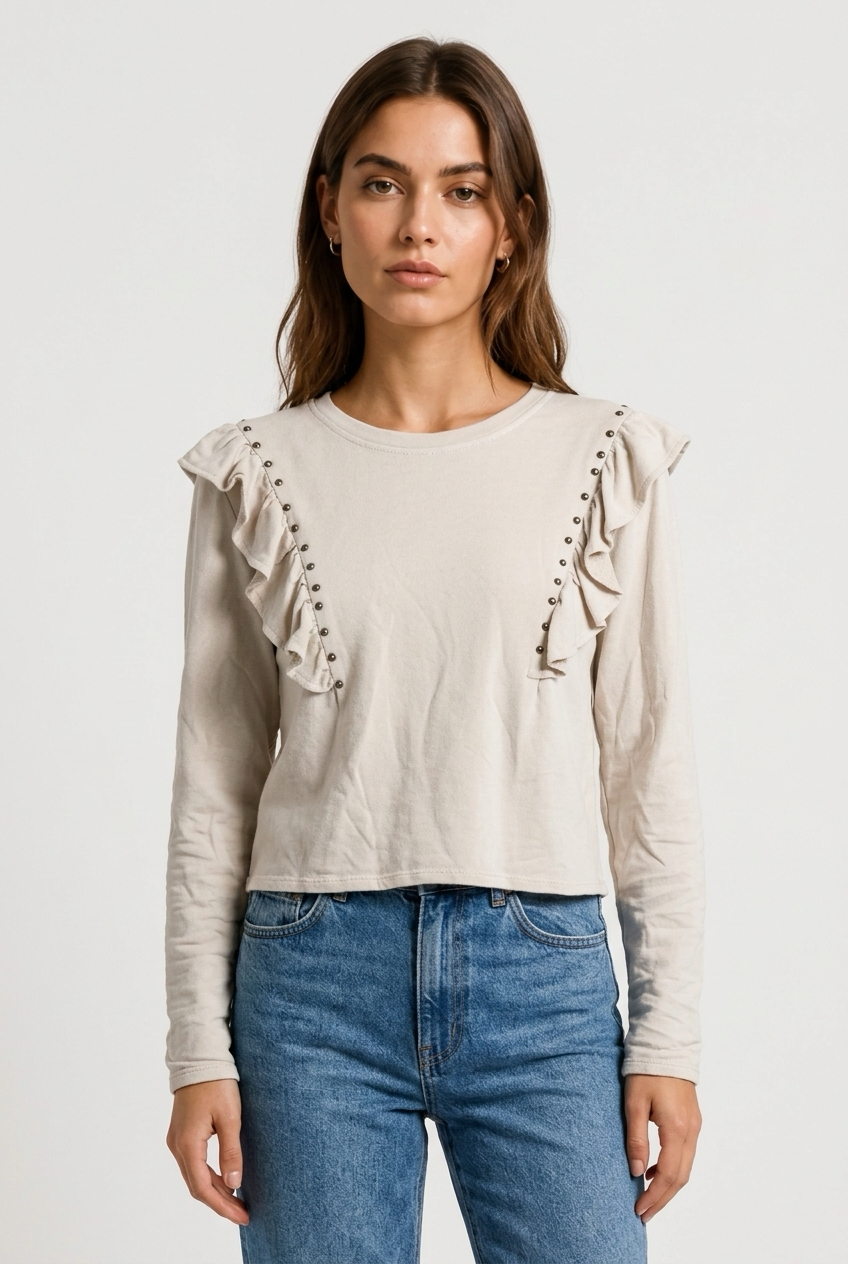 CAMISETA TACHAS VOLANTES BEIGE