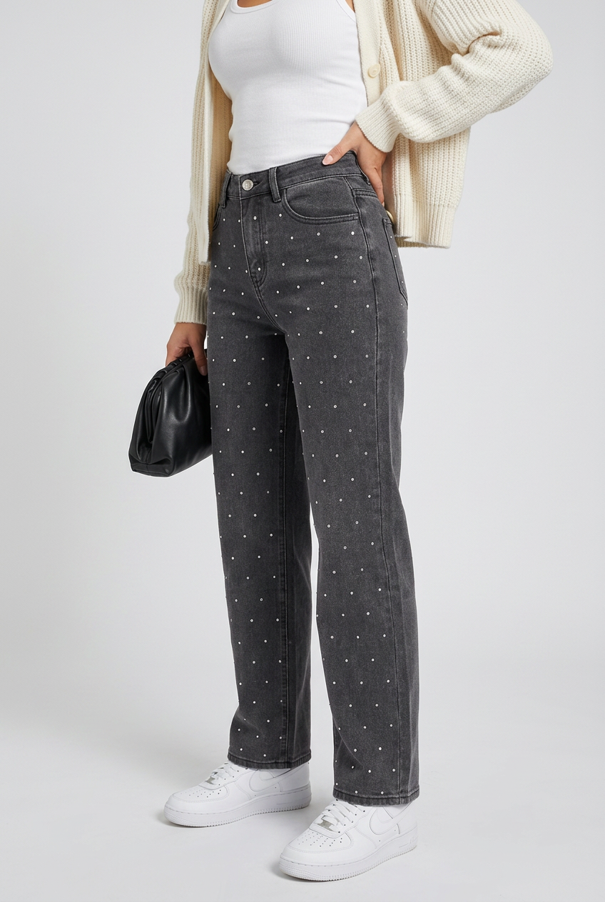JEANS TACHAS GRIS