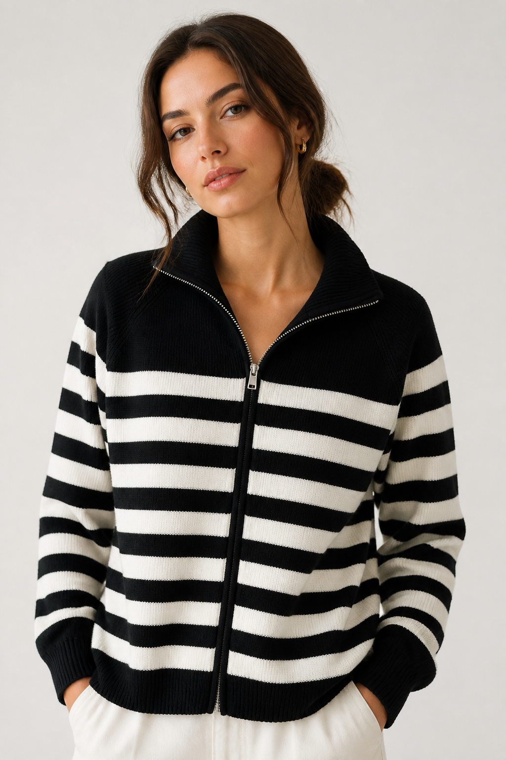 Chaqueta punto rayas negro