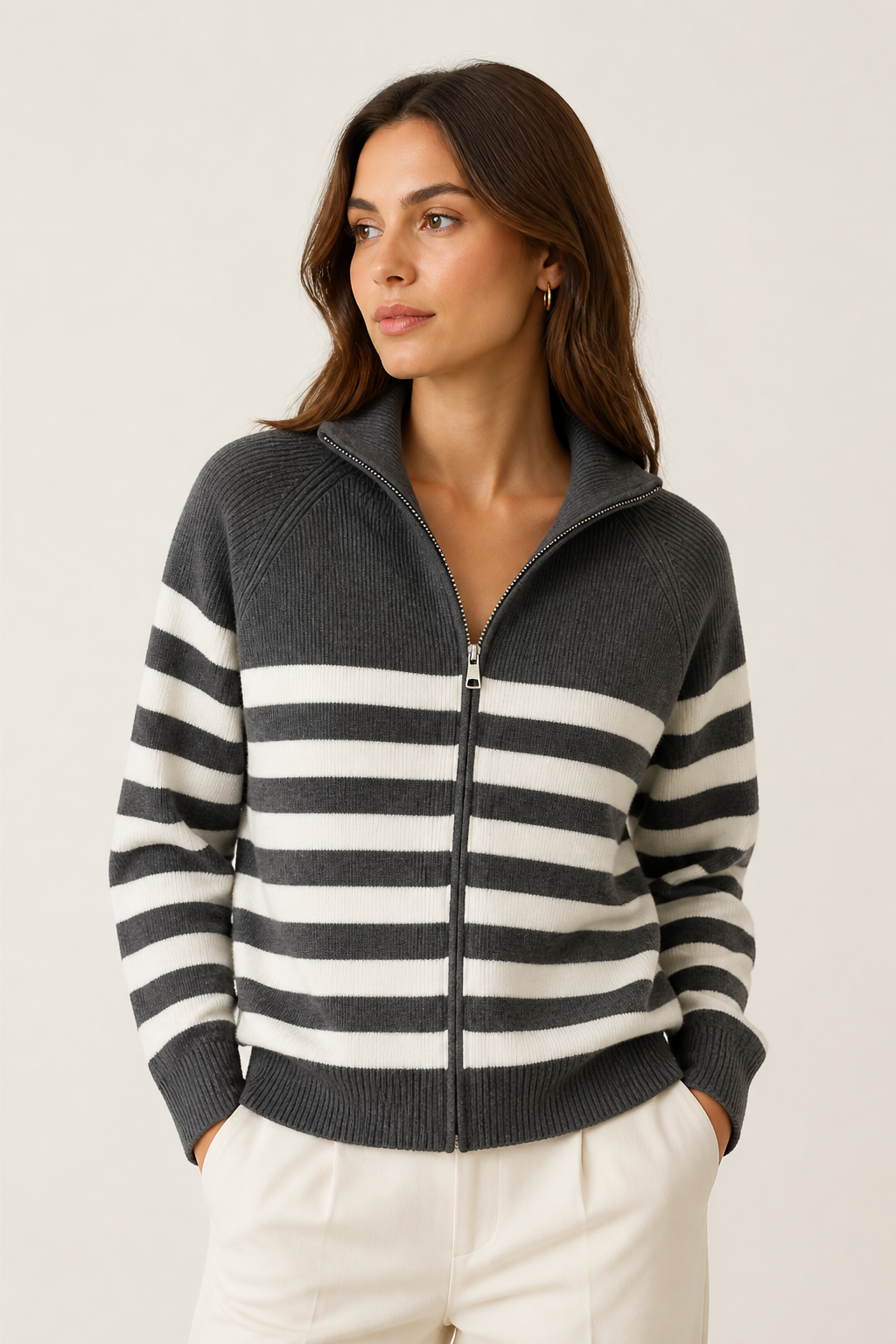 Chaqueta rayas punto gris