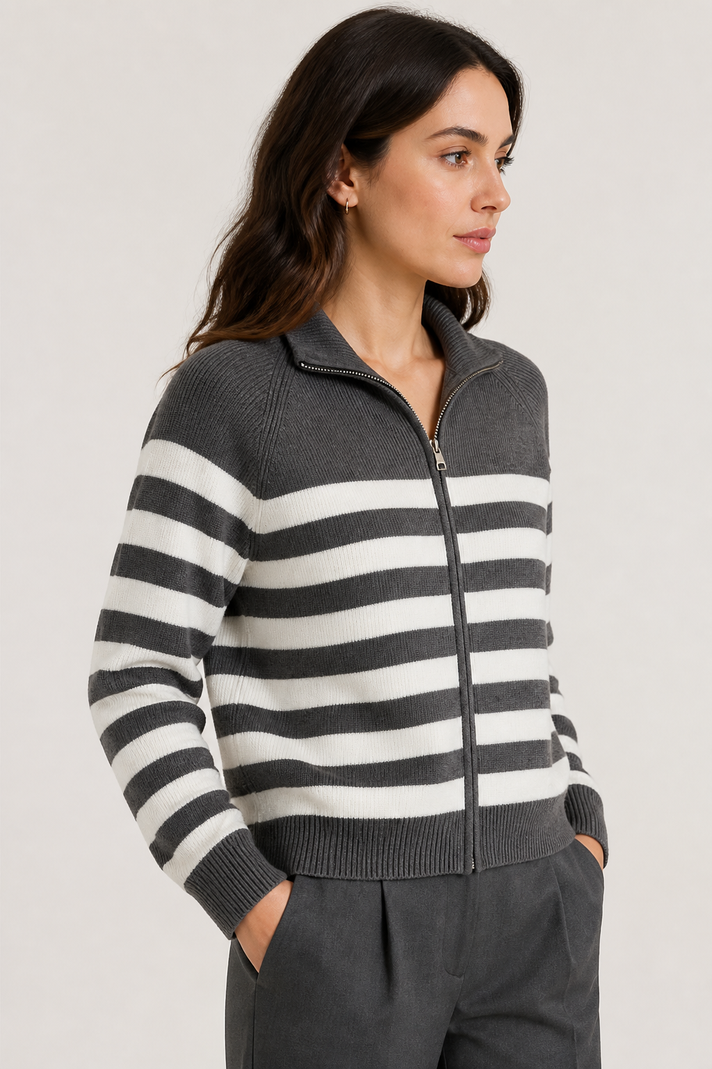 Chaqueta rayas punto gris