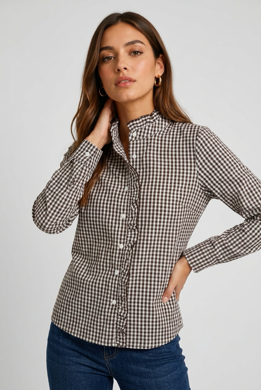 Camisa cuadros volante marron