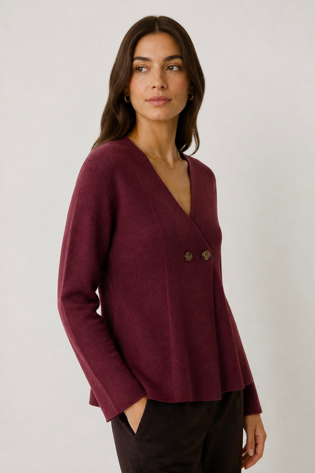 Chaqueta punto dos botones granate