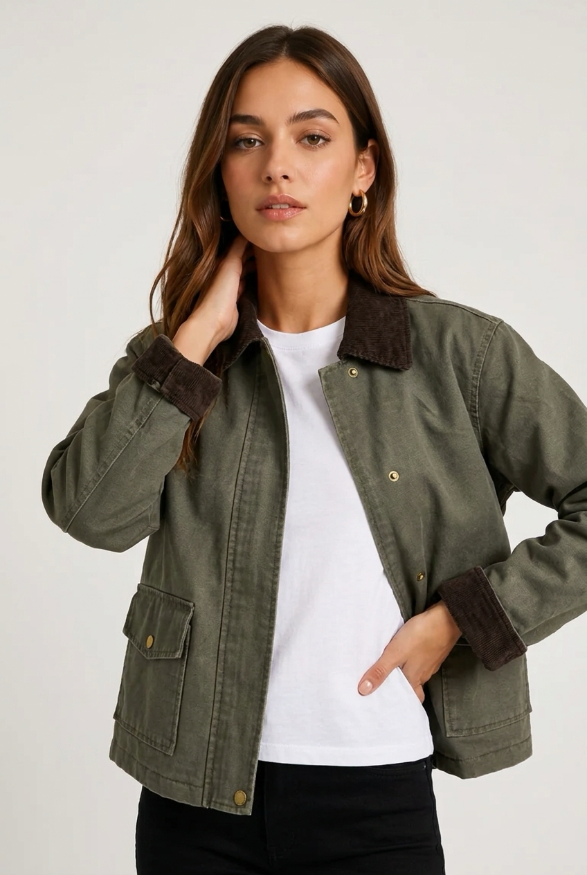 CHAQUETA DENIM VERDE PANA
