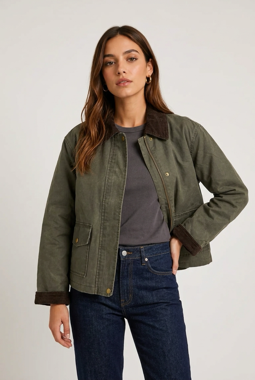 CHAQUETA DENIM VERDE PANA