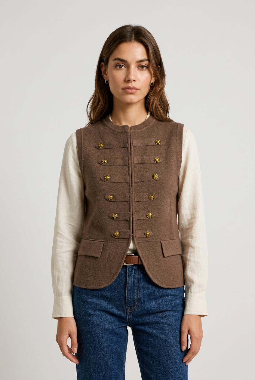 chaleco punto napoleon marron