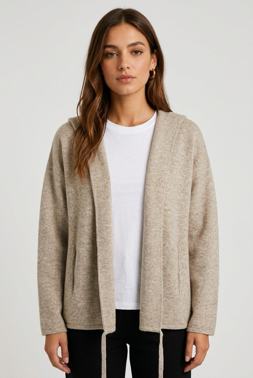 chaqueta abierta punto beige