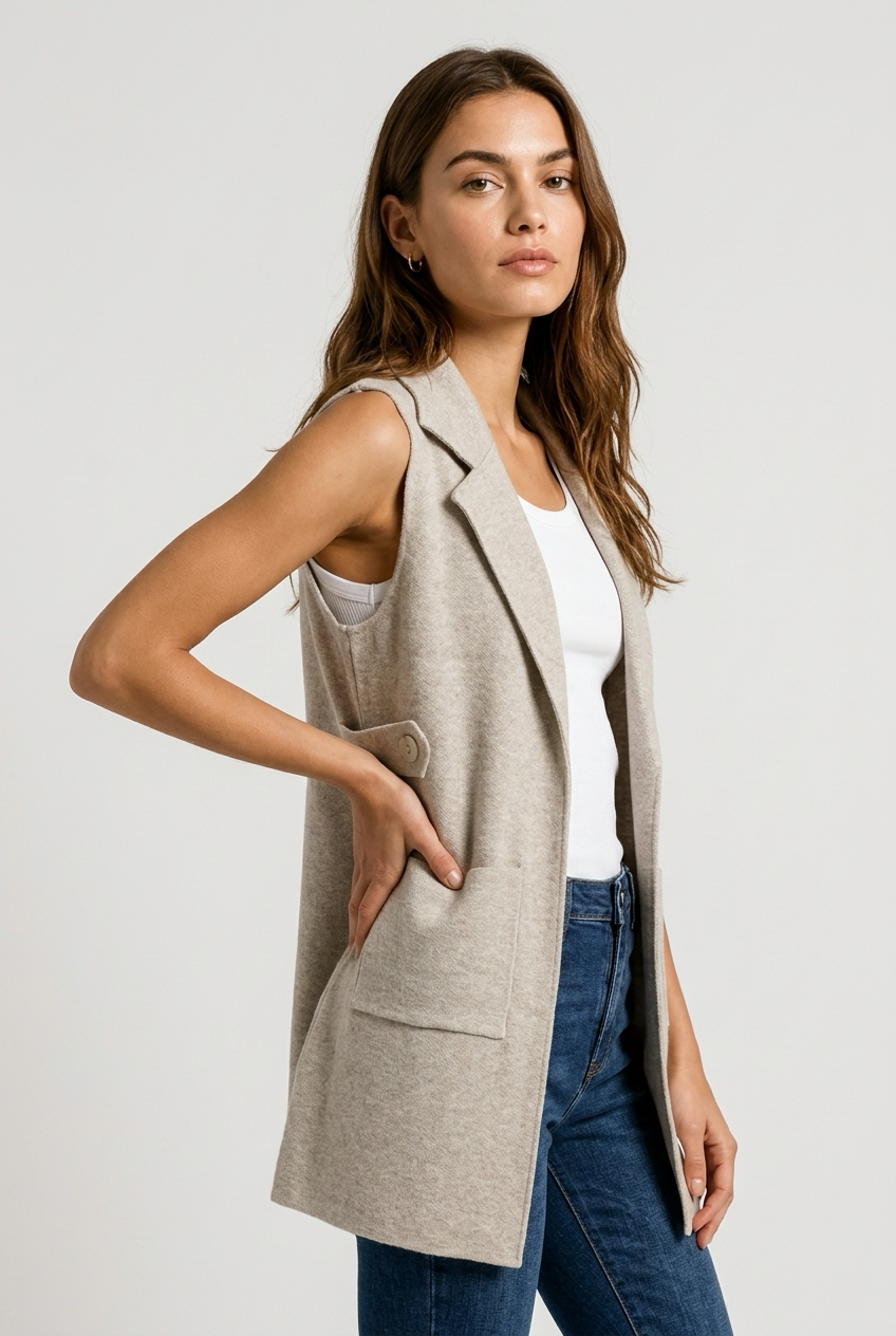 chaleco punto largo beige