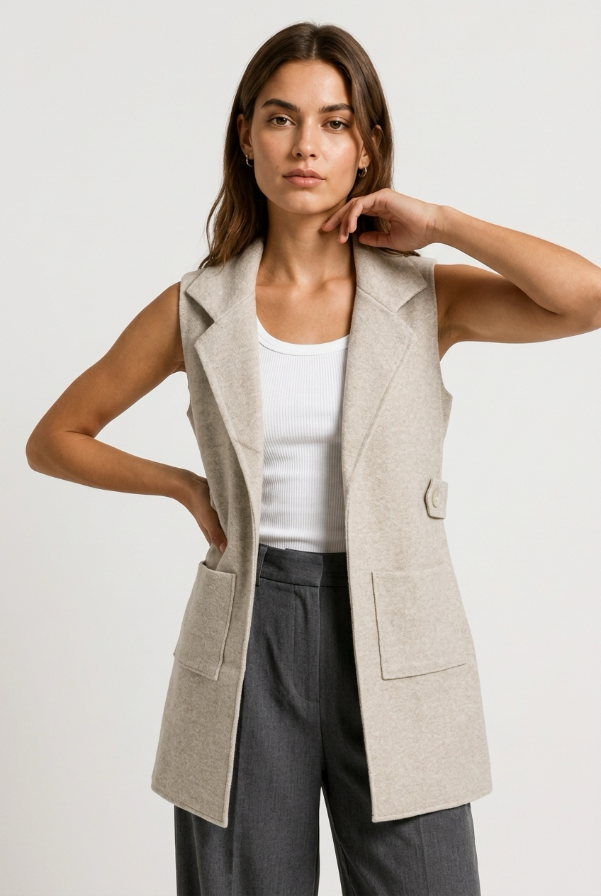 chaleco punto largo beige