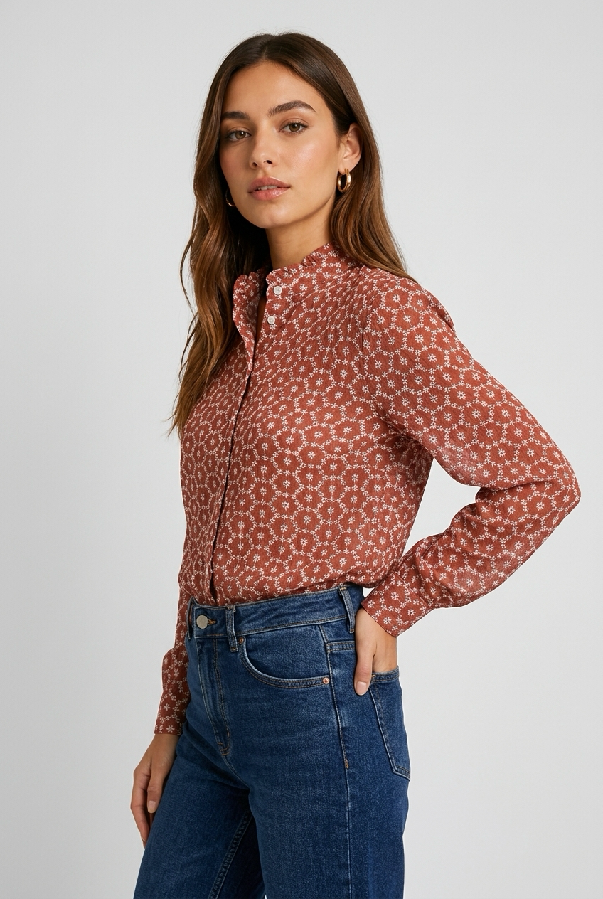 camisa bordada coral