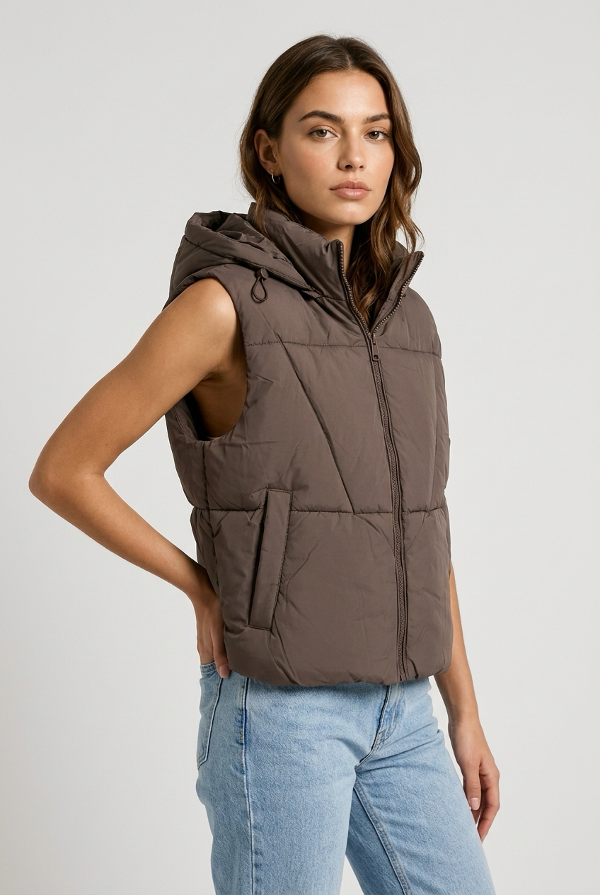 Chaleco acolchado denim marrón