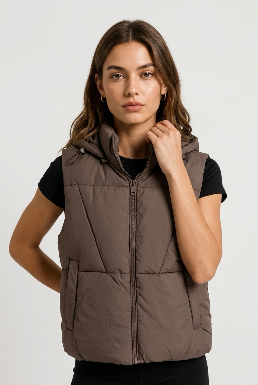 Chaleco acolchado denim marrón