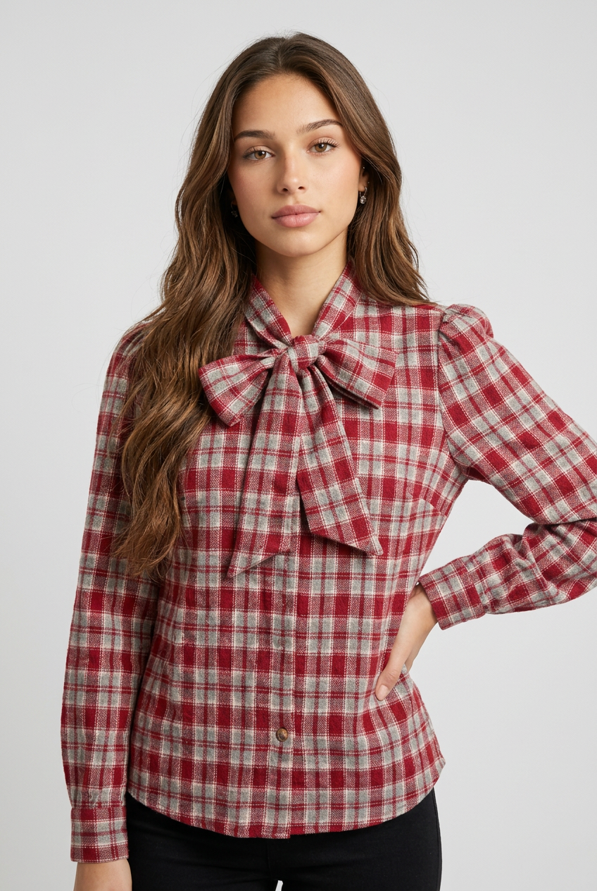 CAMISA NUDO CUADRO GRANATE