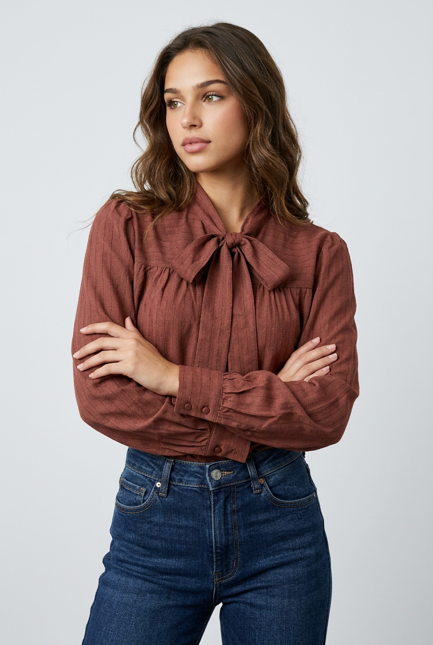 CAMISA RAYAS NUDO MARRON