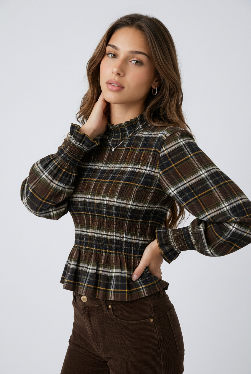 CAMISA GOMAS CUADROS MARRON