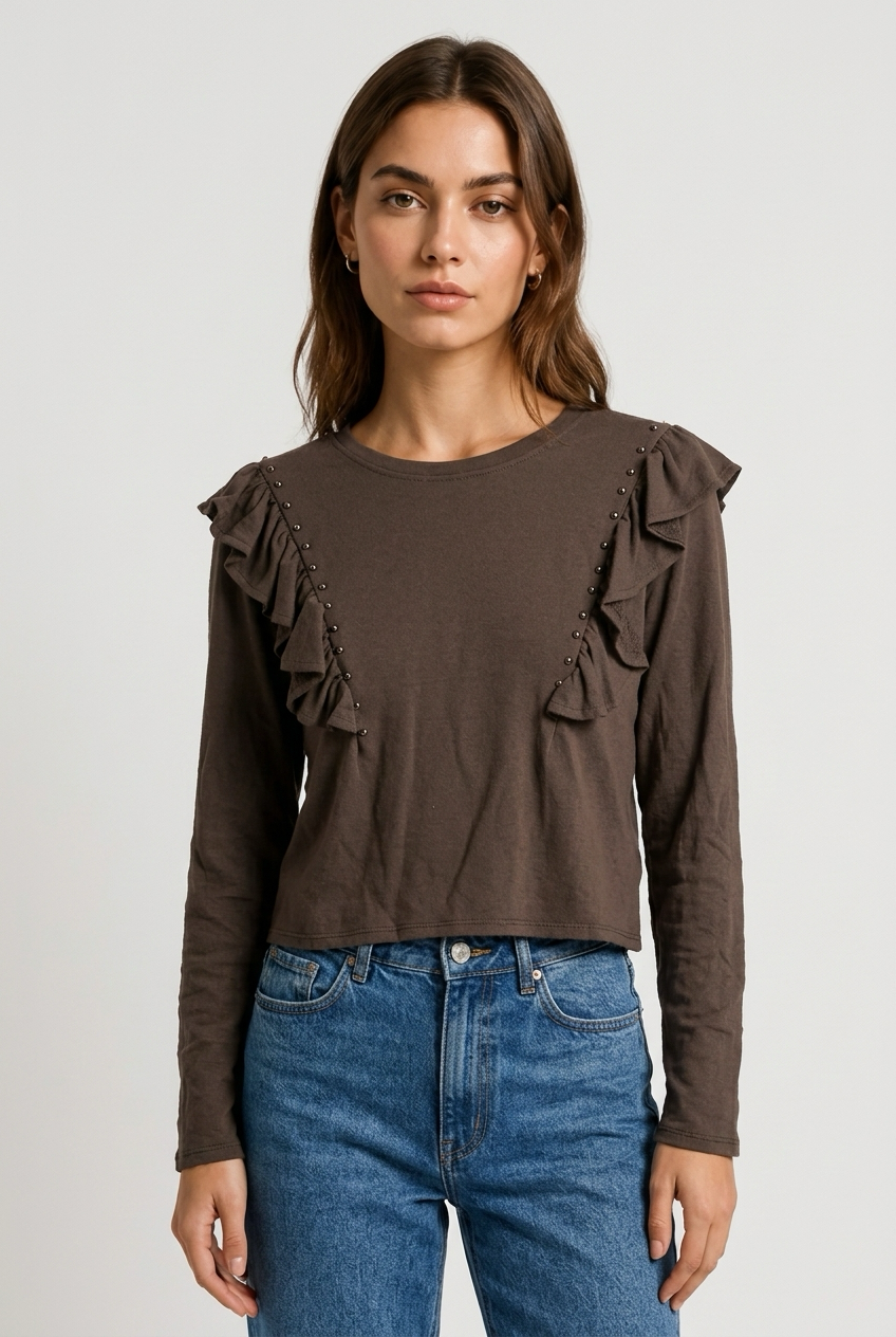 CAMISETA TACHAS VOLANTES MARRON