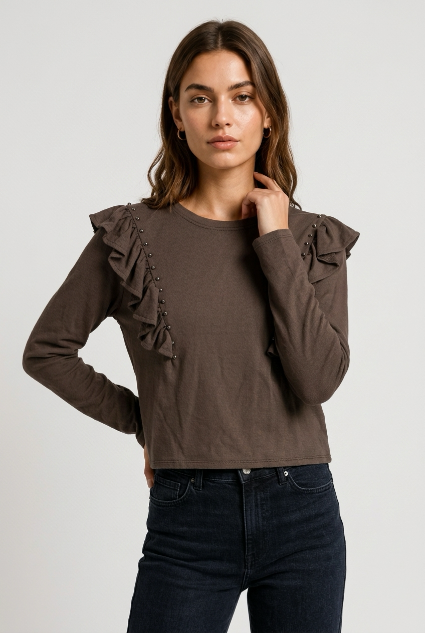 CAMISETA TACHAS VOLANTES MARRON