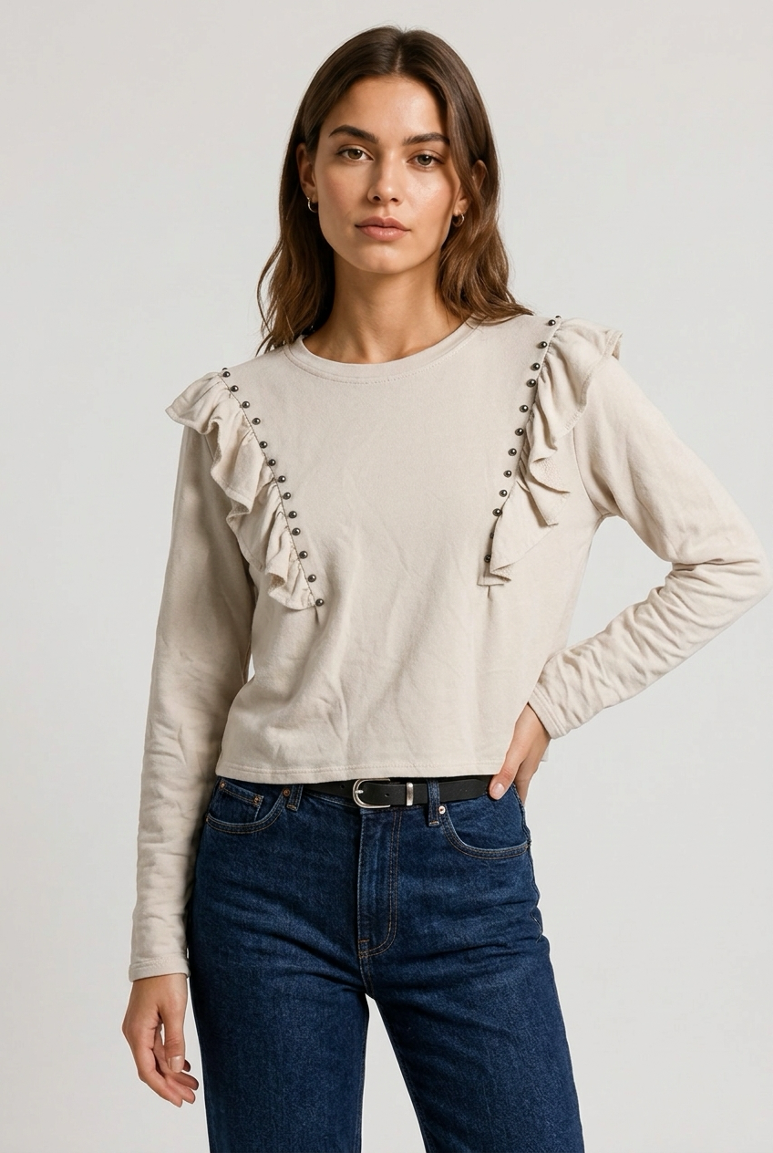 CAMISETA TACHAS VOLANTES BEIGE