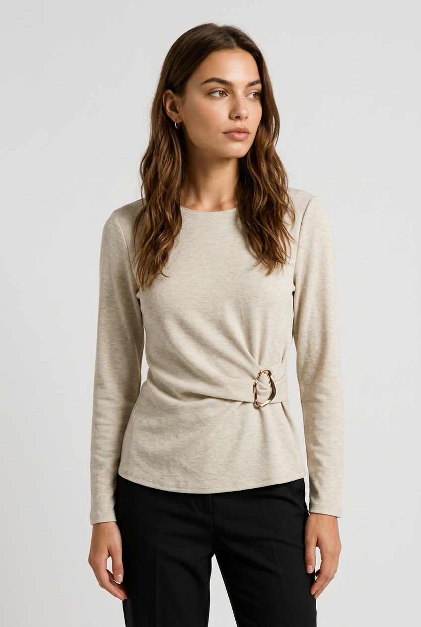 BLUSA FRUNCIDA LATERAL BEIGE