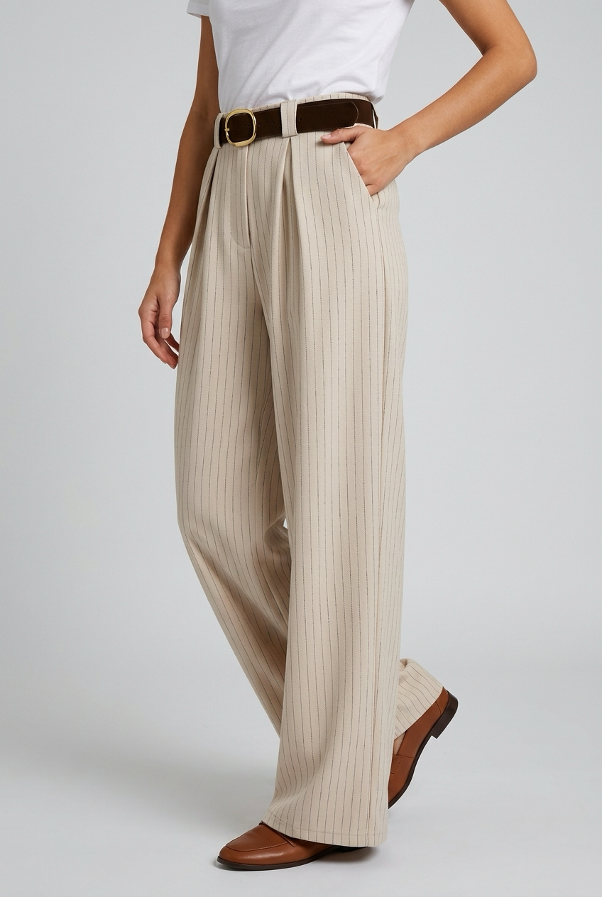 PANTALON ANCHO RAYAS BEIGE