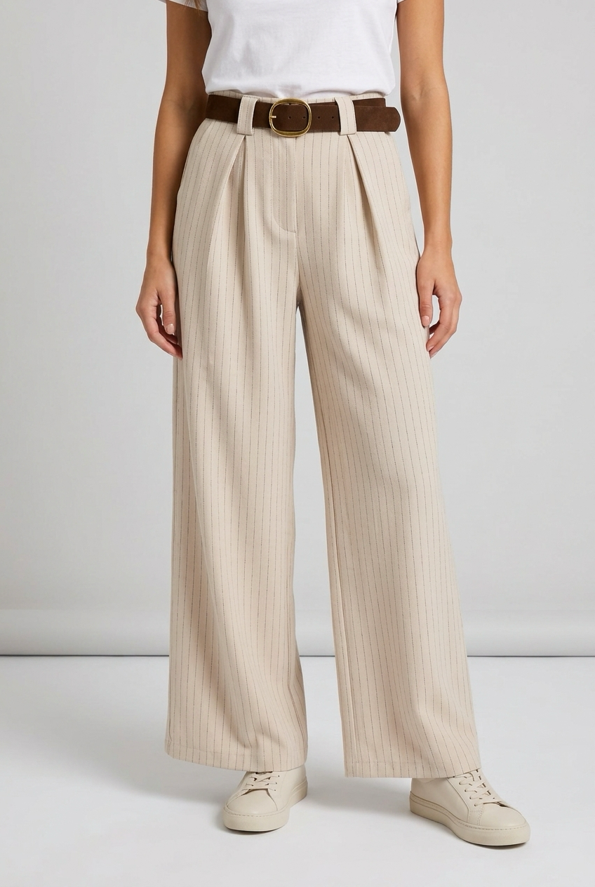 PANTALON ANCHO RAYAS BEIGE