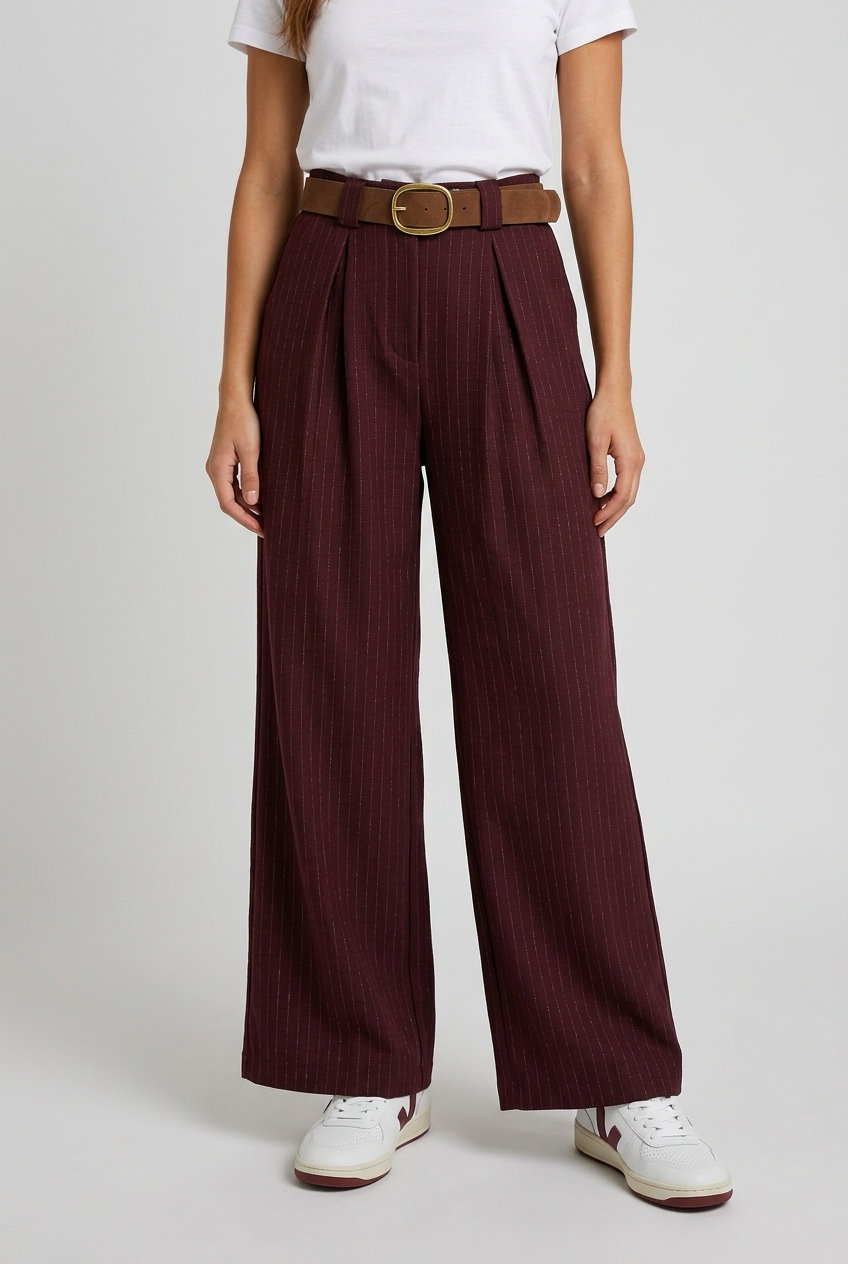 PANTALON ANCHO RAYAS GRANATE