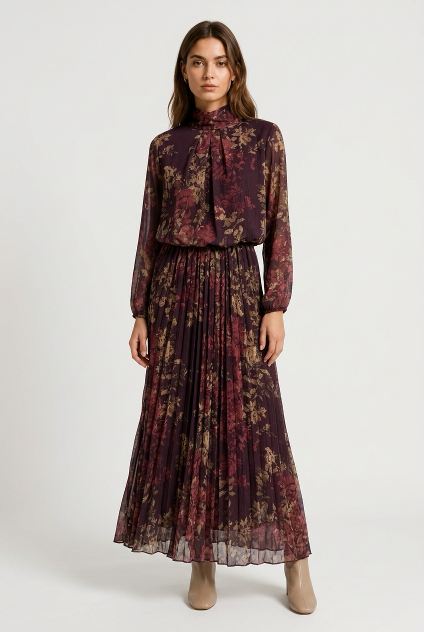 VESTIDO LARGO FLORES GRANATE