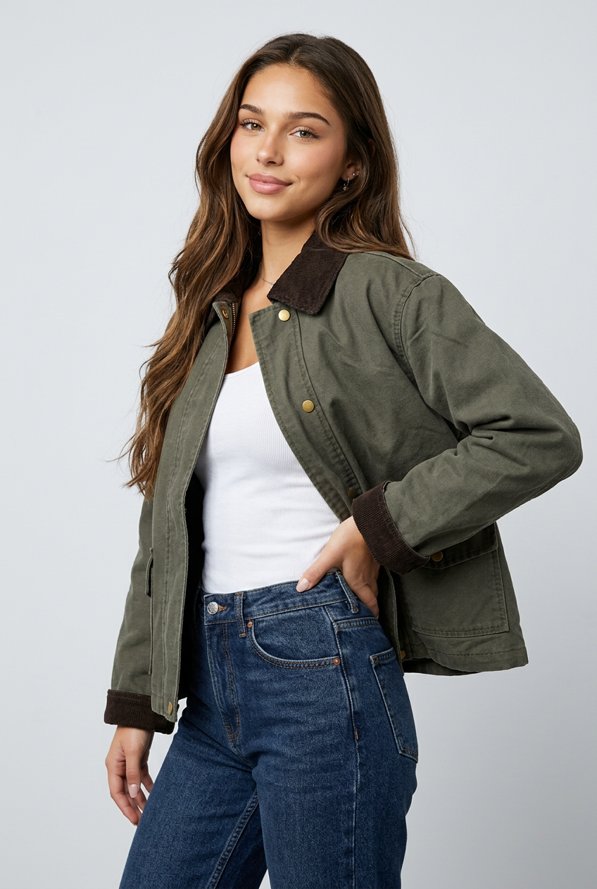 CHAQUETA DENIM VERDE PANA
