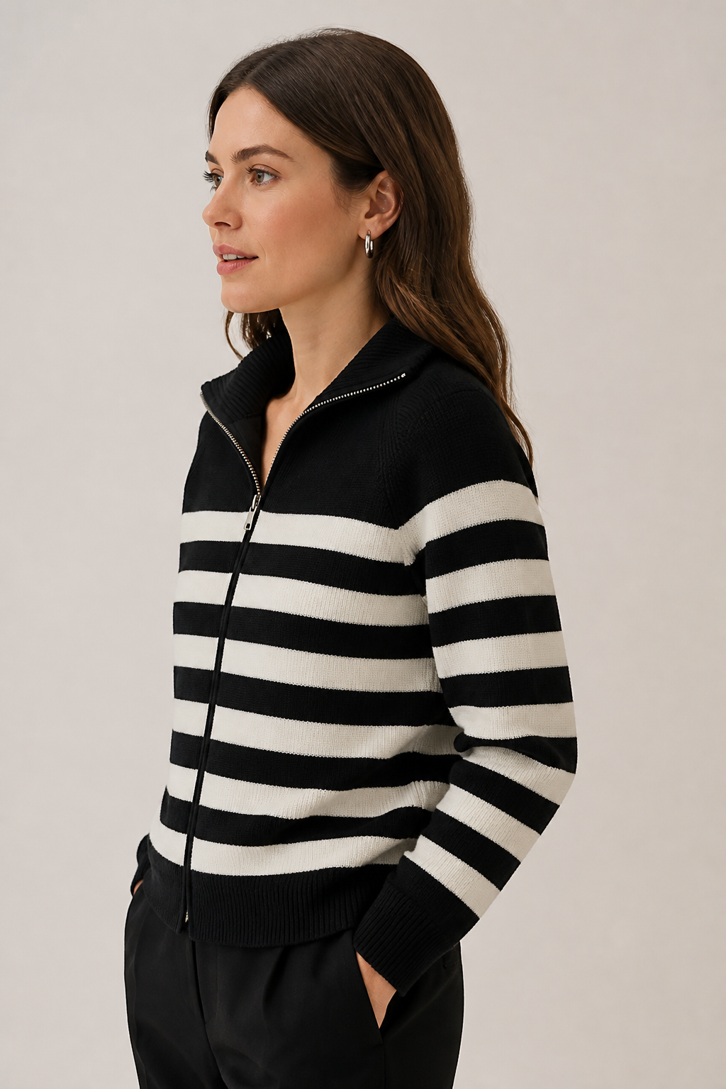 Chaqueta punto rayas negro