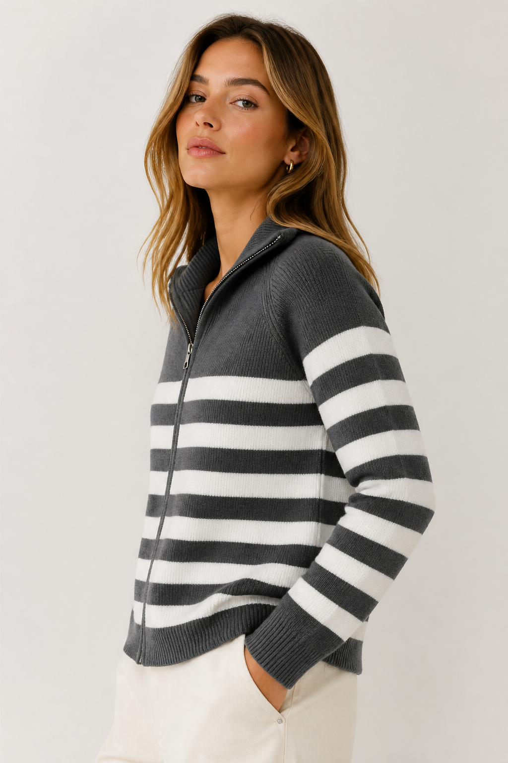 Chaqueta rayas punto gris