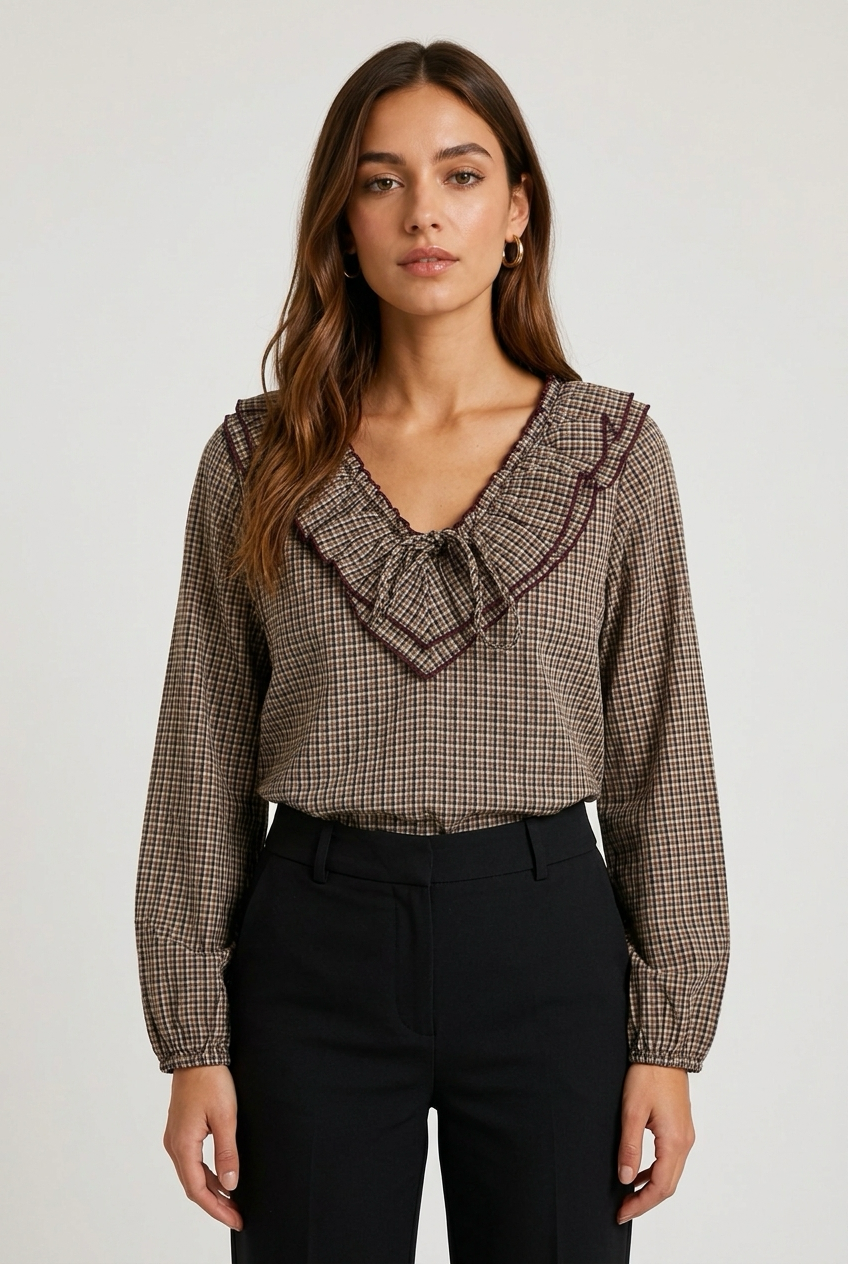 Camisa volantes granate