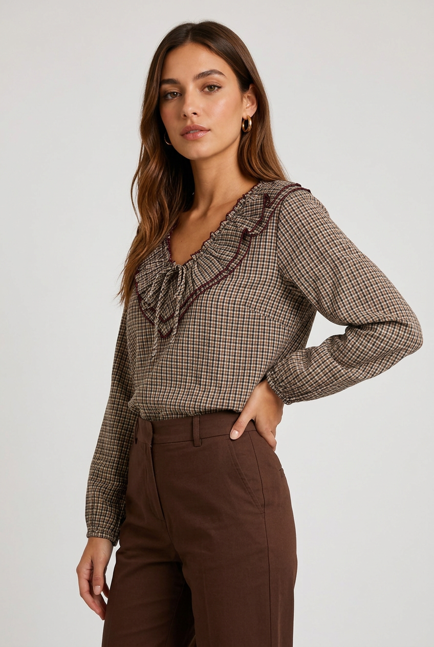 Camisa volantes granate