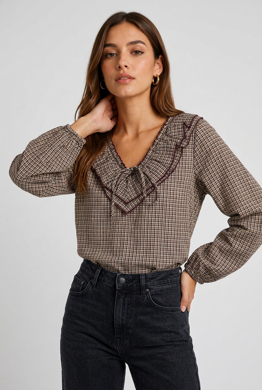 Camisa volantes granate