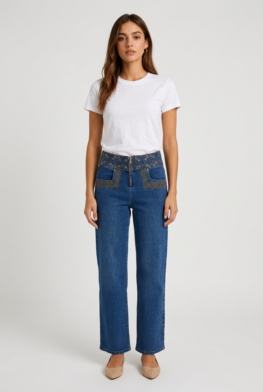 jeans bordado cintura