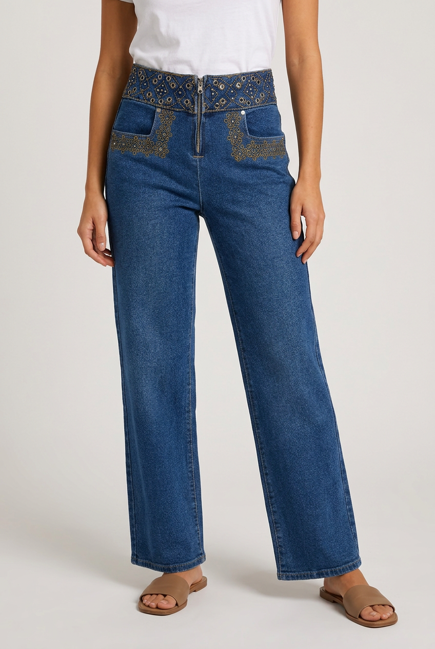 jeans bordado cintura