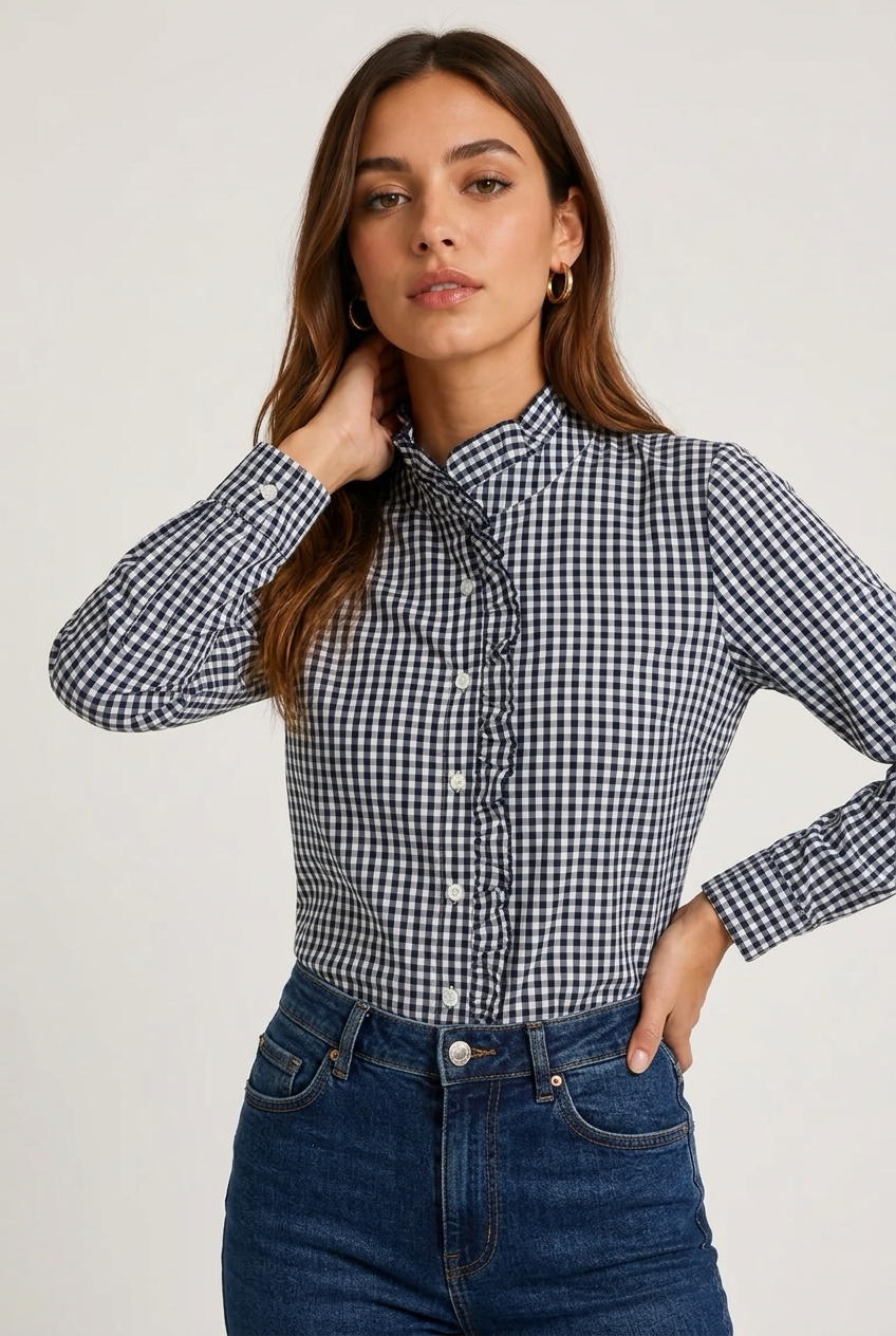 Camisa cuadros volante marino