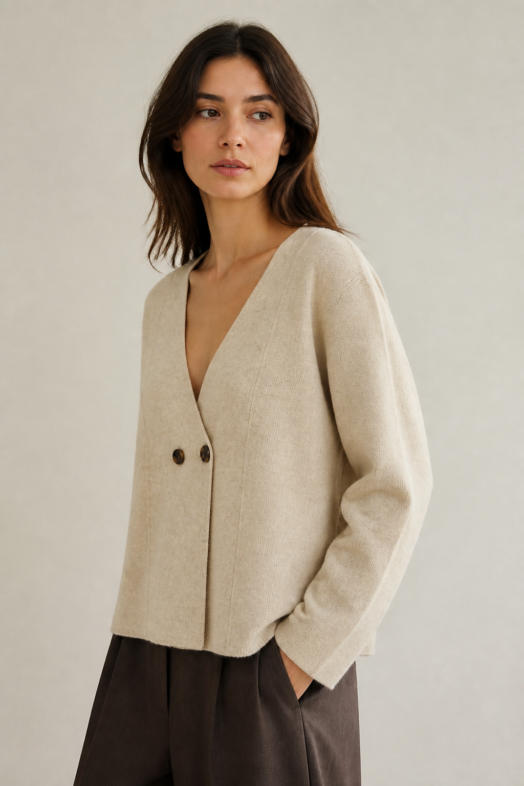 Chaqueta punto dos botones beige