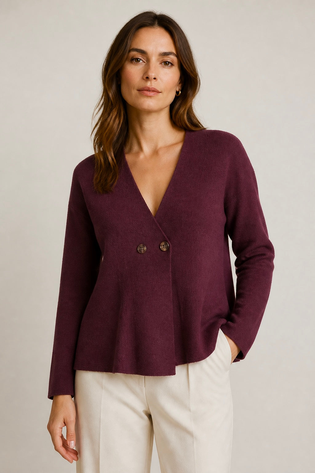 Chaqueta punto dos botones granate