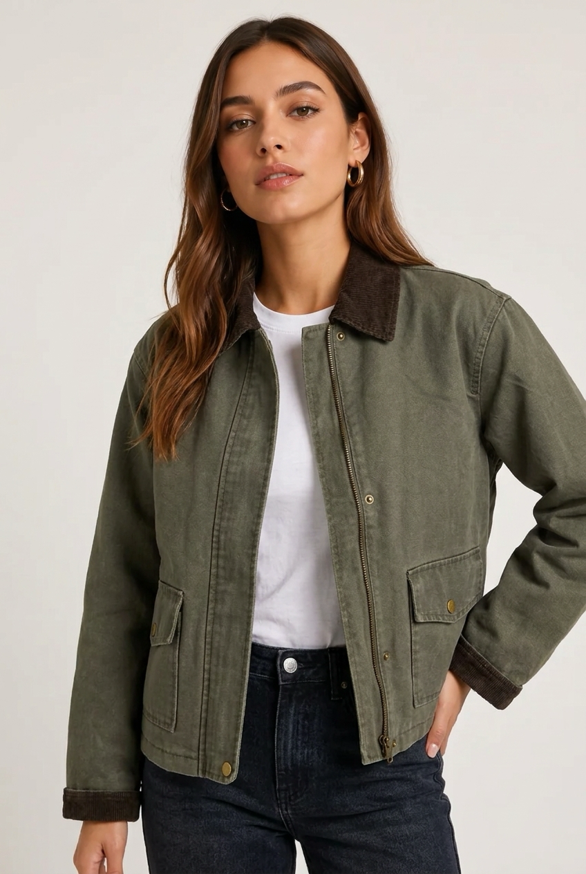 CHAQUETA DENIM VERDE PANA