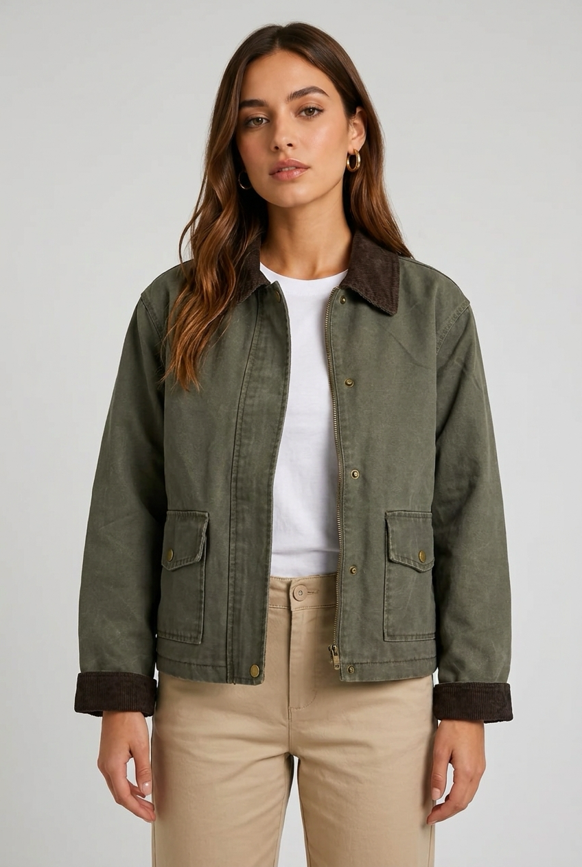 CHAQUETA DENIM VERDE PANA