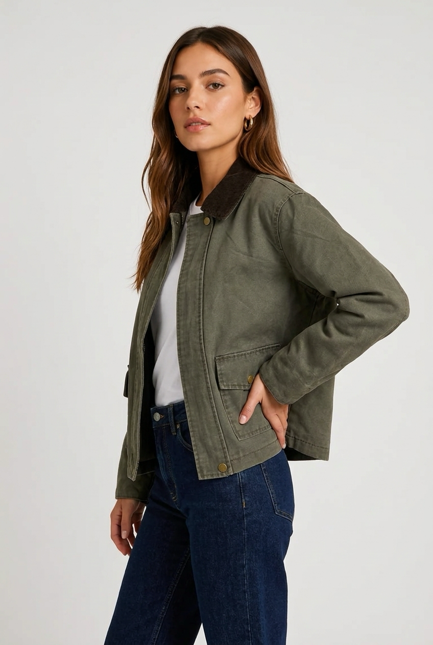 CHAQUETA DENIM VERDE PANA