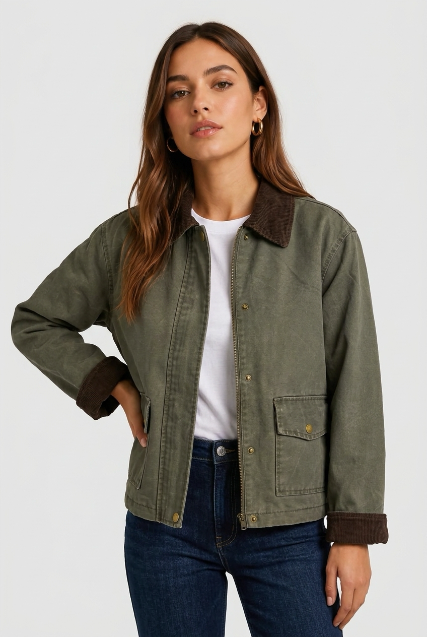 CHAQUETA DENIM VERDE PANA