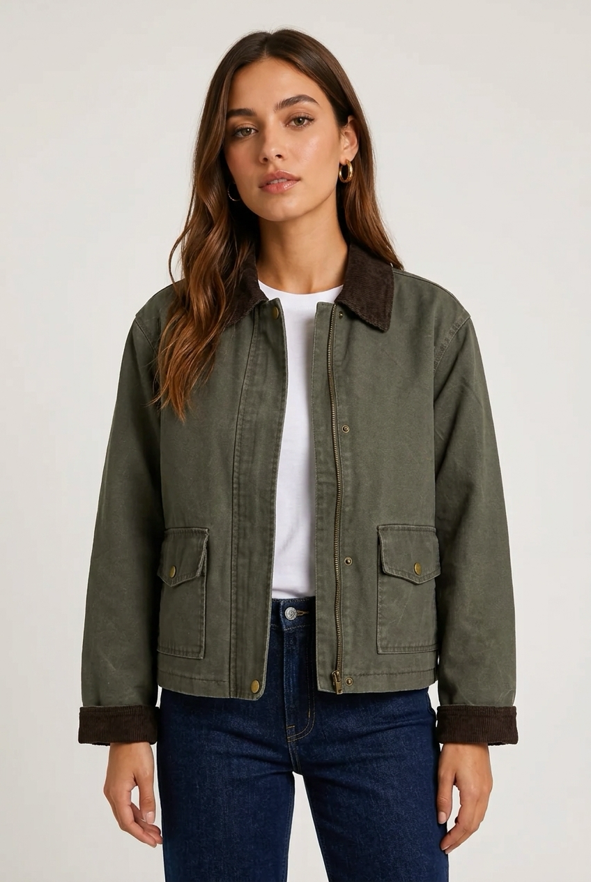 CHAQUETA DENIM VERDE PANA