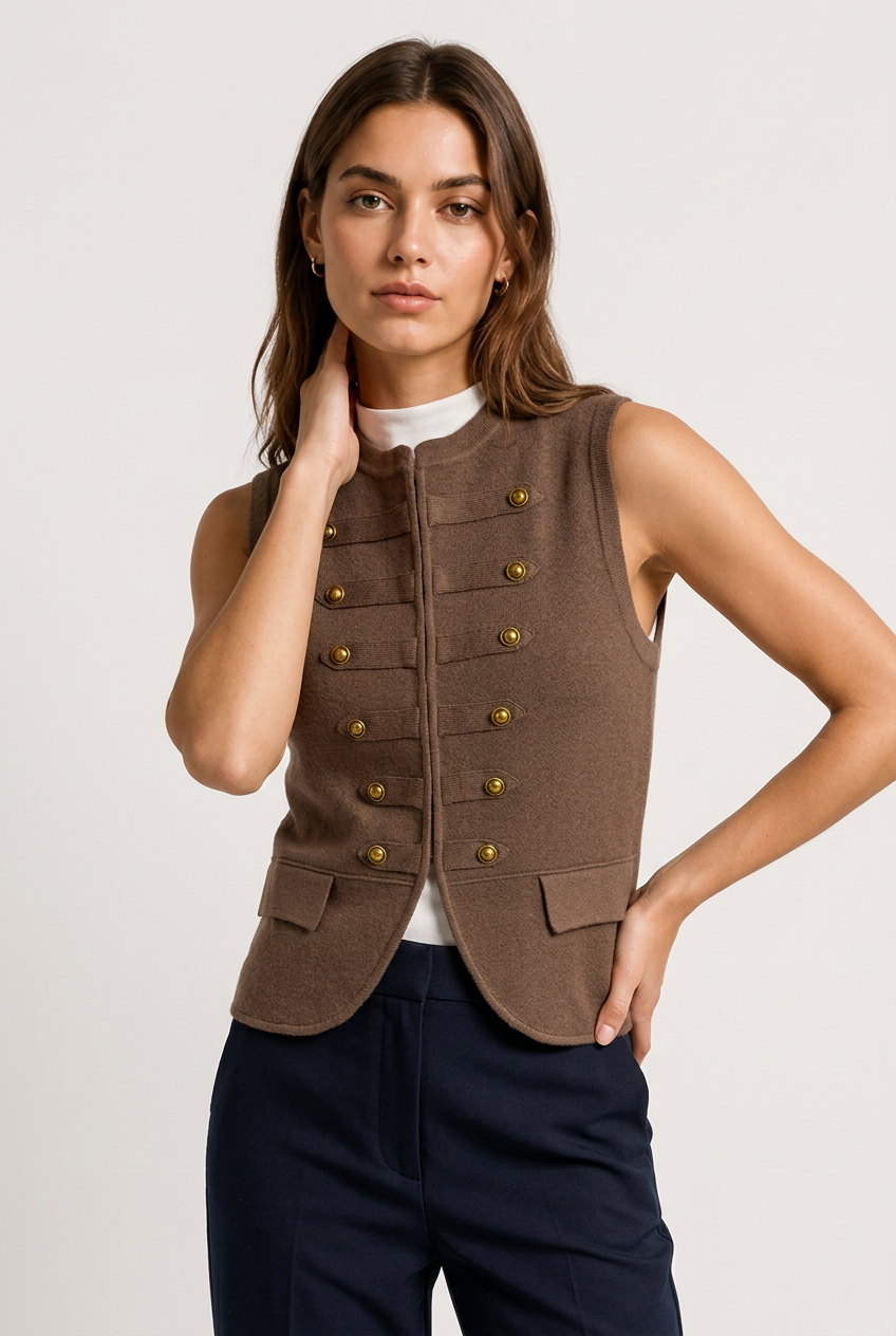 chaleco punto napoleon marron